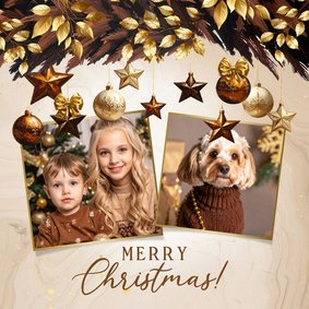 Fotokaart kerst kersttak kerstballen sterren en foto's