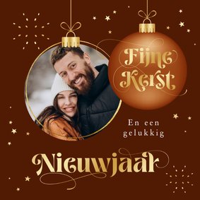 Fotokaart kerst koper sjiek goud kerstbal foto