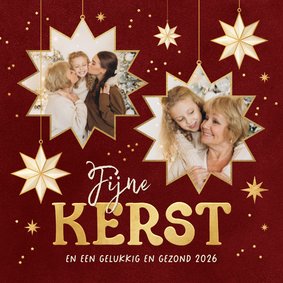 Fotokaart kerst sterren goud fijne kerst rood