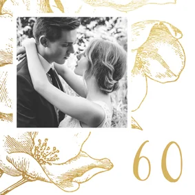 Fotokaart met gouden bloemen foto en jaartal
