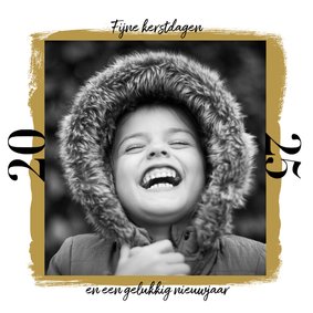 Fotokaart met grote foto, kerstwensen, goud en 2026