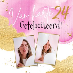 Fotokaart met watercolor in roze en goud