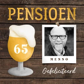 Fotokaart pensioen bierglas met foto en leeftijd