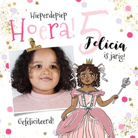 Fotokaart prinsesje foto confetti goudlook spetters