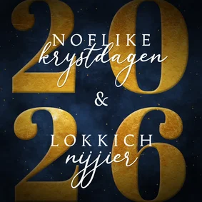 Fries kerstkaartje donkerblauw met 2026