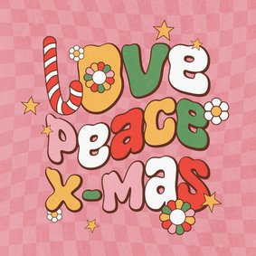 Funky kerstkaart groovy typografie flower power xmas