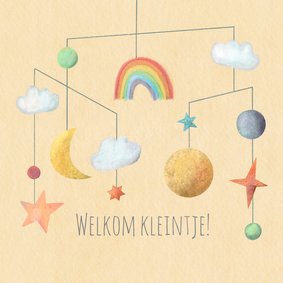 Geboorte felicitatie kaart mobiel met zon maan en sterren