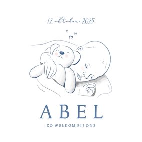 Geboorte jongetje realistische illustratie baby met beertje