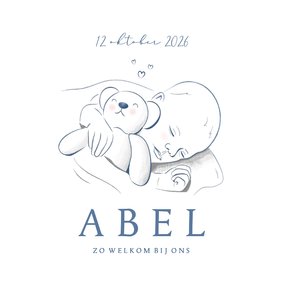 Geboorte jongetje realistische illustratie baby met beertje