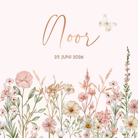 Geboorte meisje met bloemen in pastel met vlindertje