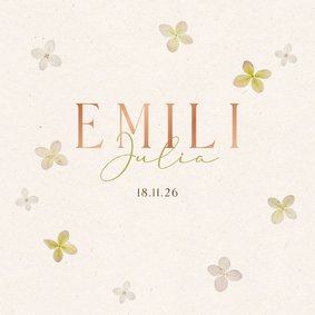 Geboortekaart gedroogde bloemen hortensia