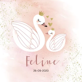 Geboortekaart illustratie zwaantjes waterverf meisje