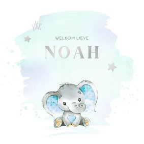 Geboortekaart jongen olifantje waterverf