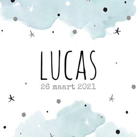 Geboortekaart jongen waterverf graffiti sterren