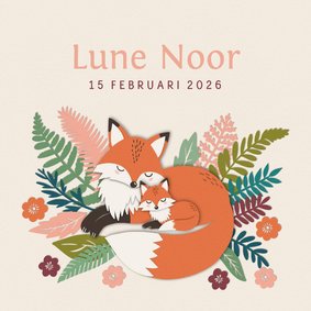 Geboortekaart mama vos slaapt met baby vosje