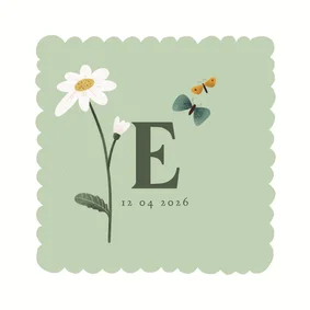 Geboortekaart met geboortebloem april: madeliefje