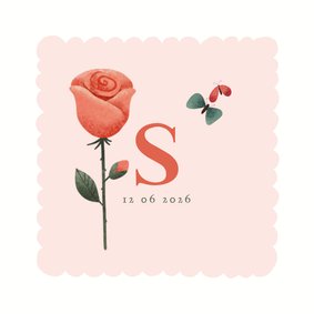 Geboortekaart met geboortebloem van juni: roos