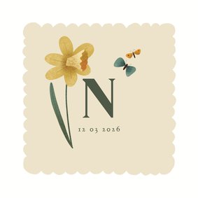 Geboortekaart met geboortebloem van maart: narcis