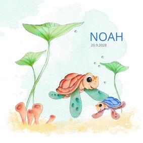 Geboortekaart schildpad groot en klein met waterplanten