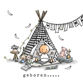 Geboortekaart Tipi zwartwit