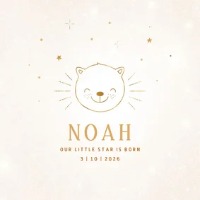 Geboortekaart unisex goud katje met stralende snorharen