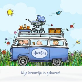 Geboortekaart VW blauw met broertjes