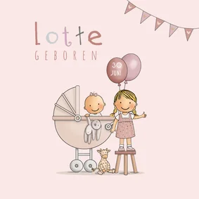 Geboortekaart zusje kinderwagen