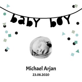 Geboortekaartje baby boy slinger confetti