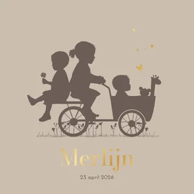 Geboortekaartje bakfiets met kinderen giraf