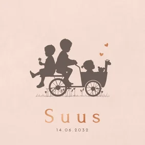 Geboortekaartje bakfiets met kinderen