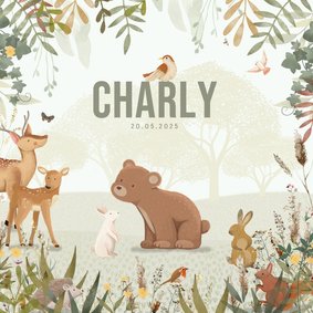 Geboortekaartje beer met takjes en dieren