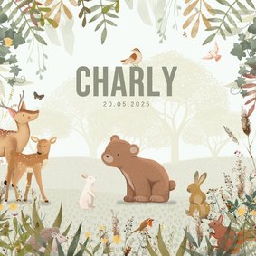 Geboortekaartje beer met takjes en dieren