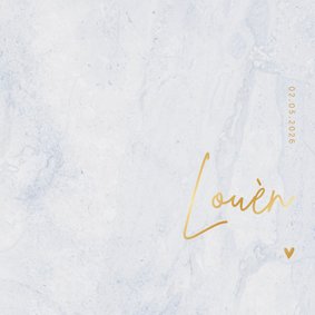 Geboortekaartje blauw marmer goud en hartje