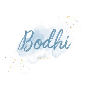 Geboortekaartje blauwe aquarel grote naam