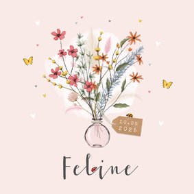 Geboortekaartje bloemen lief hartjes label vlinders