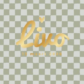 Geboortekaartje blokjes ruitjes hip goud stoer groen