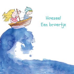 Geboortekaartje broertje illustratie bootje op zee blond