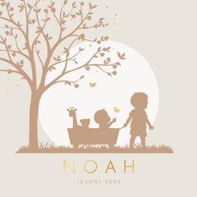 Geboortekaartje broertje met kindje in kar en boom