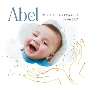 Geboortekaartje christelijk lief lijnillustratie goudfolie