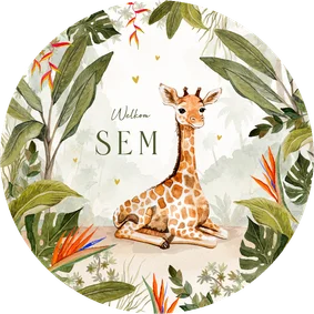 Geboortekaartje cirkel giraf jungle waterverf baby schattig
