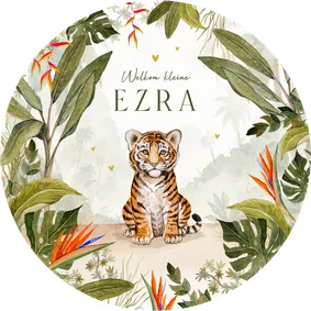 Geboortekaartje cirkel jungle tijger waterverf baby schattig