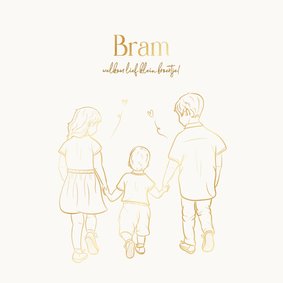 Geboortekaartje derde kindje jongen met gouden illustratie