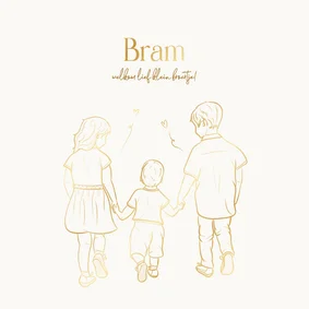 Geboortekaartje derde kindje jongen met gouden illustratie