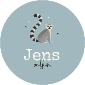 Geboortekaartje dieren maki stoer lief origineel cirkelvorm