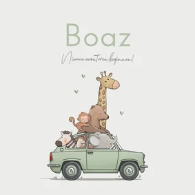 Geboortekaartje groene auto met dieren