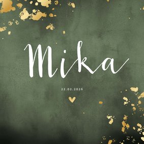 Geboortekaartje groene waterverf gouden spetters