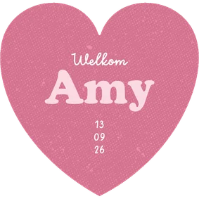 Geboortekaartje hartkaart stoer retro hartje liefde roze