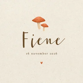 Geboortekaartje herfst paddestoelen papierstructuur hartje