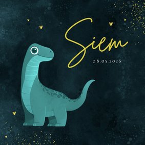 Geboortekaartje jongen dino Brontosaurus goud hartjes