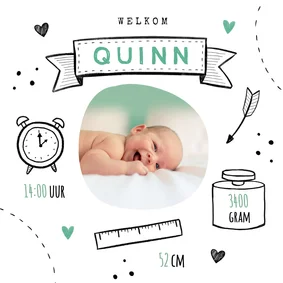 Geboortekaartje jongen doodle illustratie foto stoer